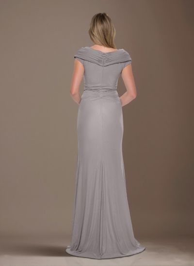 Modest Ruched V-Neck Chiffon Mother Of The Bride Dresses With Ruffle