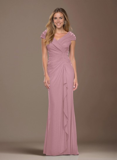 Modest Ruched V-Neck Chiffon Mother Of The Bride Dresses With Ruffle