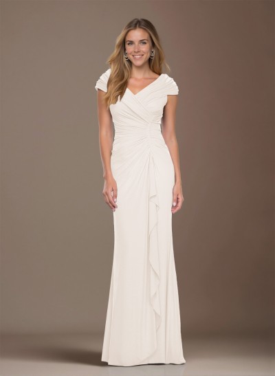 Modest Ruched V-Neck Chiffon Mother Of The Bride Dresses With Ruffle Modest Ruched V-Neck Chiffon Mother Of The Bride Dresses With Ruffle