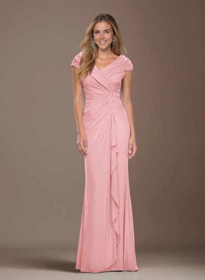 Modest Ruched V-Neck Chiffon Mother Of The Bride Dresses With Ruffle