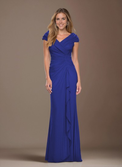 Modest Ruched V-Neck Chiffon Mother Of The Bride Dresses With Ruffle