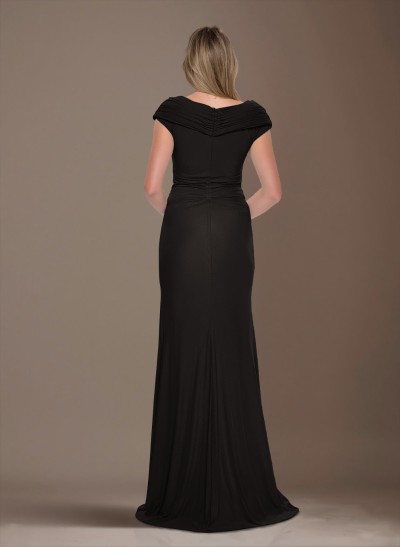 Modest Ruched V-Neck Chiffon Mother Of The Bride Dresses With Ruffle