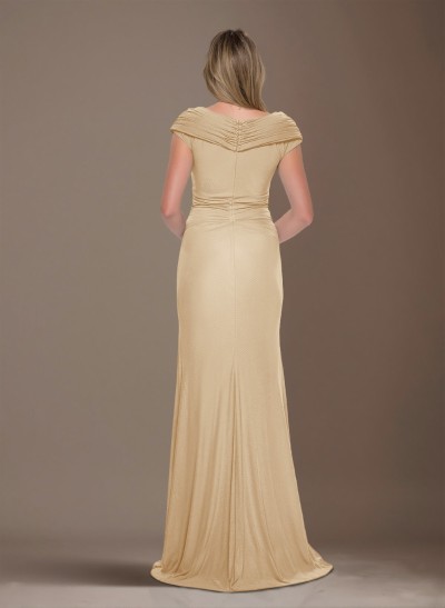 Modest Ruched V-Neck Chiffon Mother Of The Bride Dresses With Ruffle