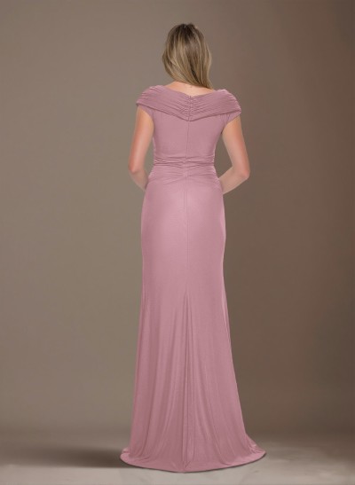 Modest Ruched V-Neck Chiffon Mother Of The Bride Dresses With Ruffle