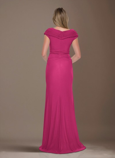 Modest Ruched V-Neck Chiffon Mother Of The Bride Dresses With Ruffle