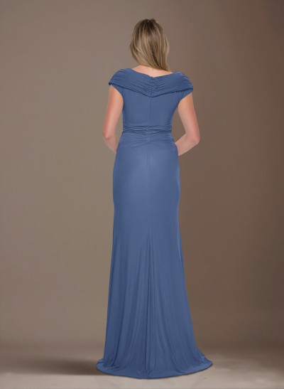 Modest Ruched V-Neck Chiffon Mother Of The Bride Dresses With Ruffle