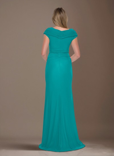 Modest Ruched V-Neck Chiffon Mother Of The Bride Dresses With Ruffle