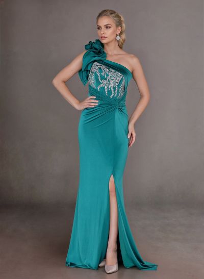 Elegant One-Shoulder Ruched Jersey Mother Of The Bride Dresses With Ruffle