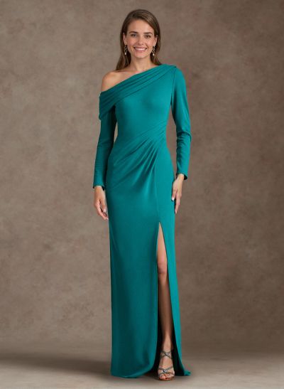 Simple Pleated Asymmetrical Long Sleeves Mother Of The Bride Dresses With High Split