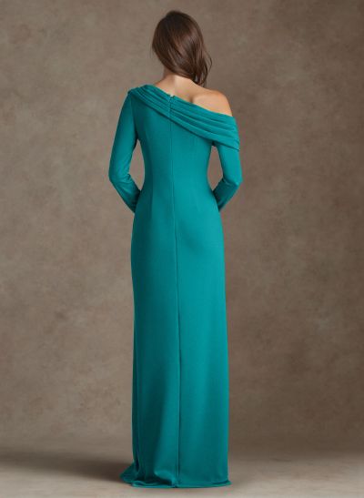 Simple Pleated Asymmetrical Long Sleeves Mother Of The Bride Dresses With High Split