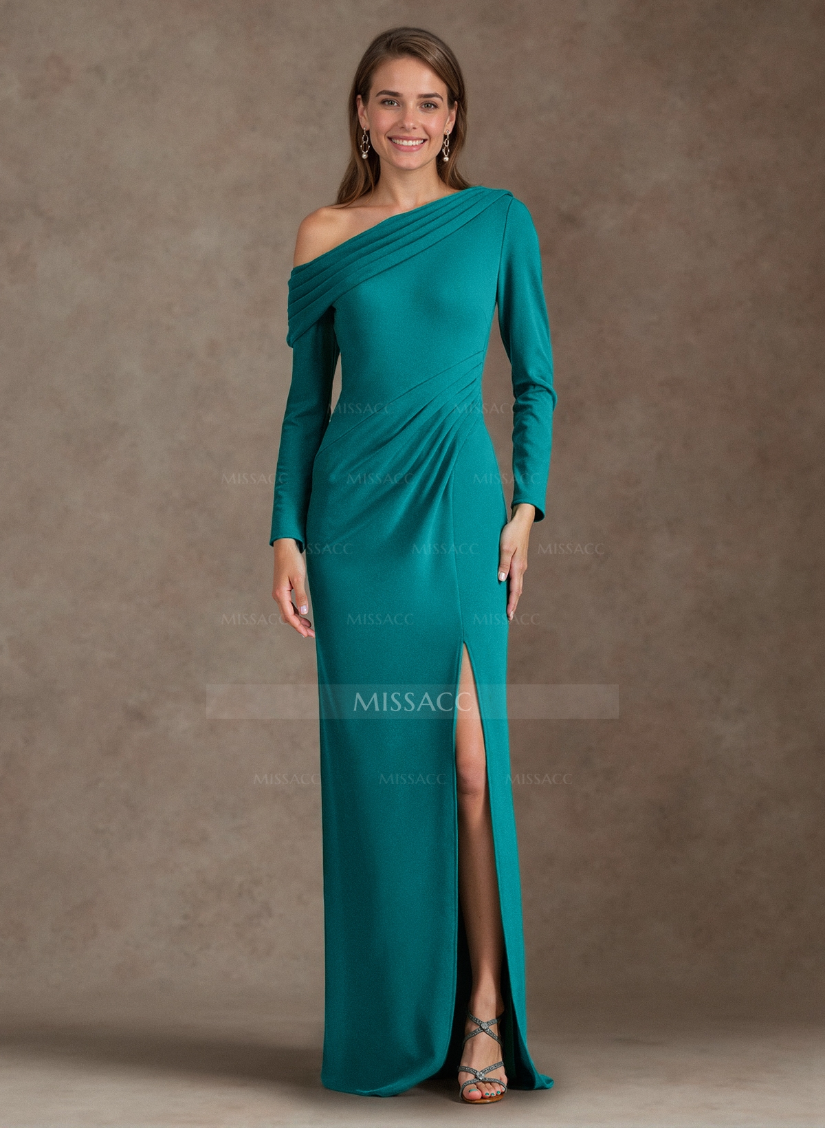 Simple Pleated Asymmetrical Long Sleeves Mother Of The Bride Dresses With High Split