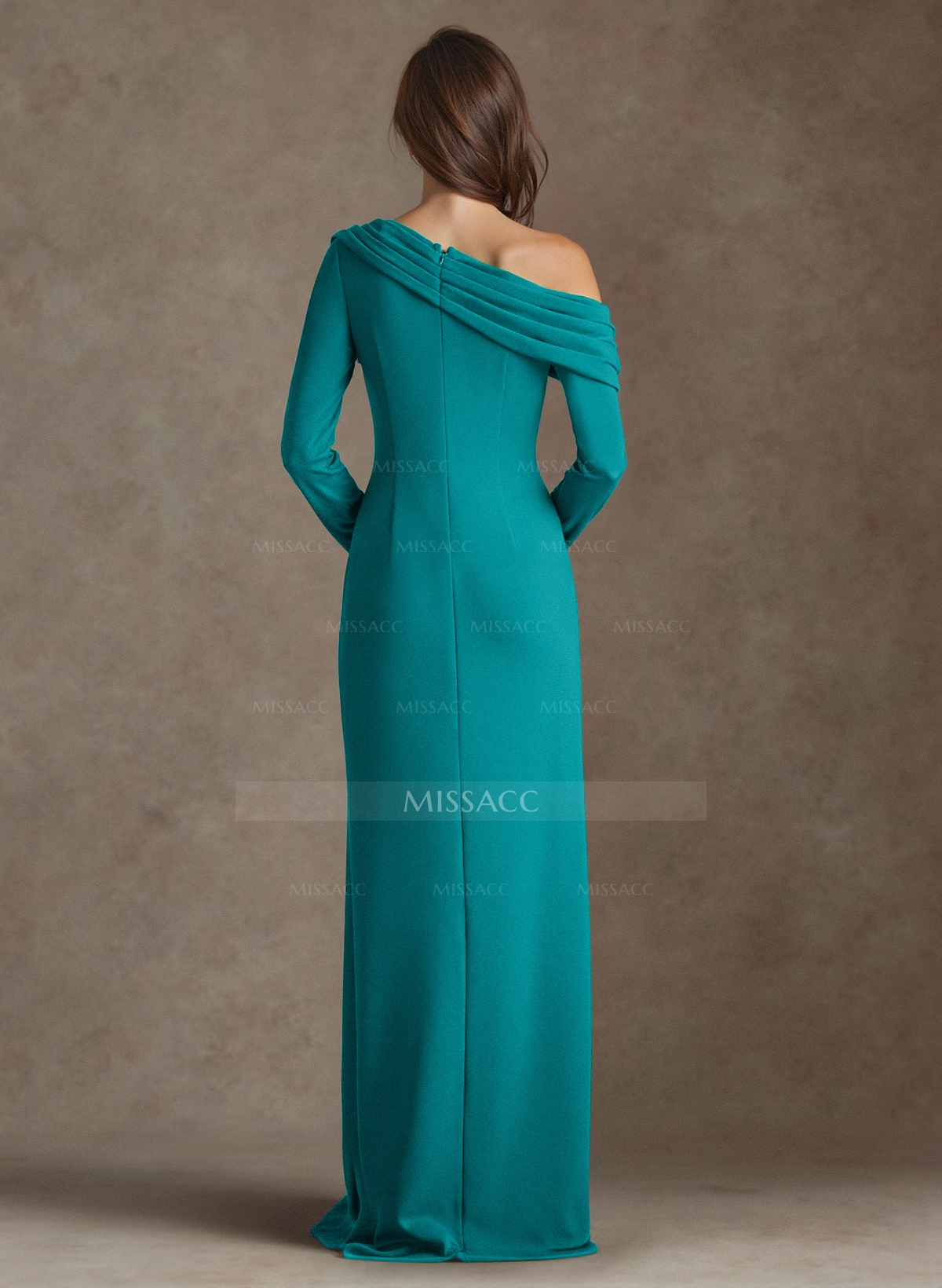 Simple Pleated Asymmetrical Long Sleeves Mother Of The Bride Dresses With High Split