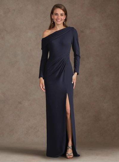 Simple Pleated Asymmetrical Long Sleeves Mother Of The Bride Dresses With High Split