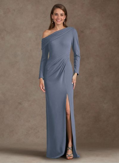Simple Pleated Asymmetrical Long Sleeves Mother Of The Bride Dresses With High Split