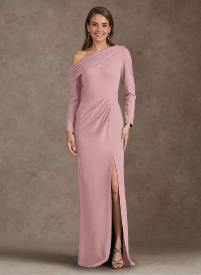 Simple Pleated Asymmetrical Long Sleeves Mother Of The Bride Dresses With High Split