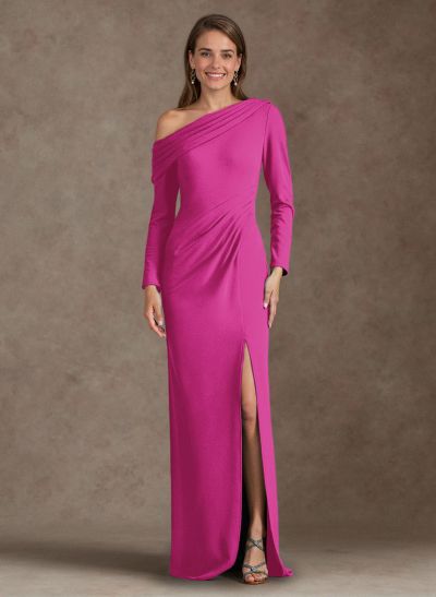 Simple Pleated Asymmetrical Long Sleeves Mother Of The Bride Dresses With High Split