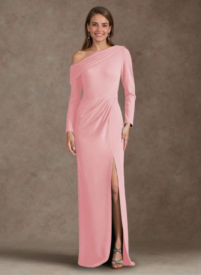 Simple Pleated Asymmetrical Long Sleeves Mother Of The Bride Dresses With High Split