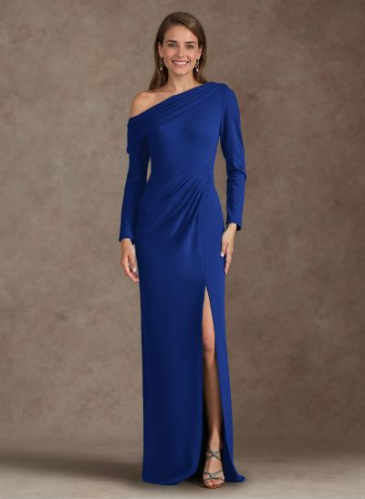 Simple Pleated Asymmetrical Long Sleeves Mother Of The Bride Dresses With High Split