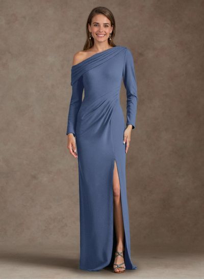 Simple Pleated Asymmetrical Long Sleeves Mother Of The Bride Dresses With High Split