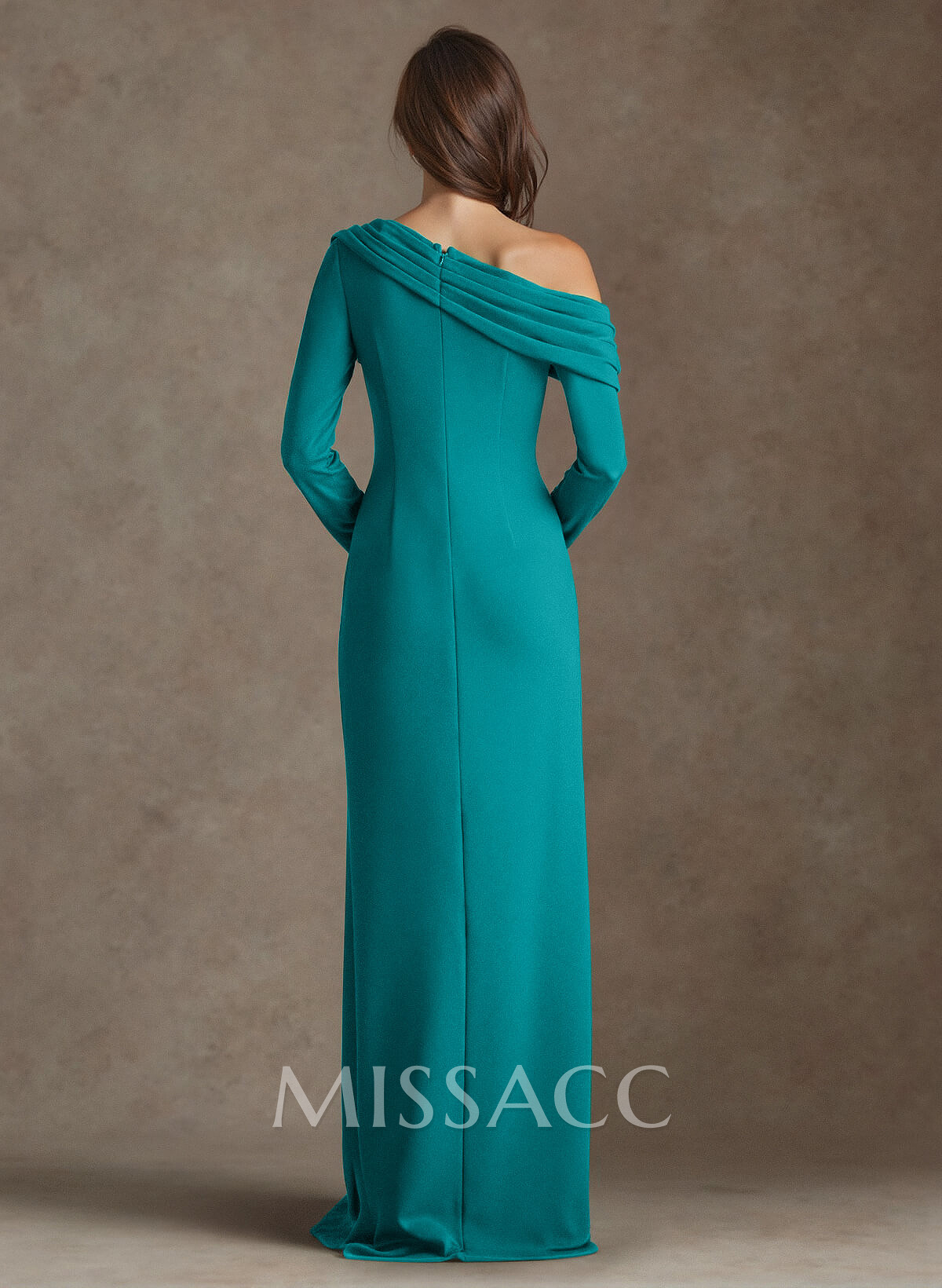 Simple Pleated Asymmetrical Long Sleeves Mother Of The Bride Dresses With High Split