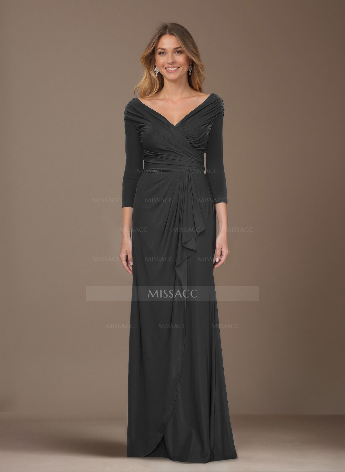 V-Neck Ruched Waist Jersey(High-Stretch) Mother Of The Bride Dresses With Ruffle