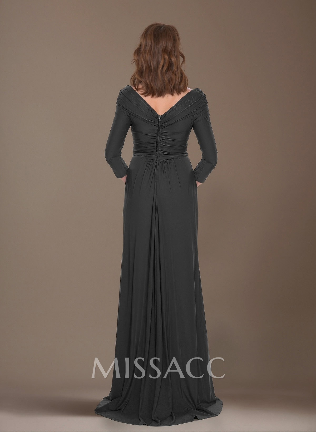 V-Neck Ruched Waist Jersey(High-Stretch) Mother Of The Bride Dresses With Ruffle