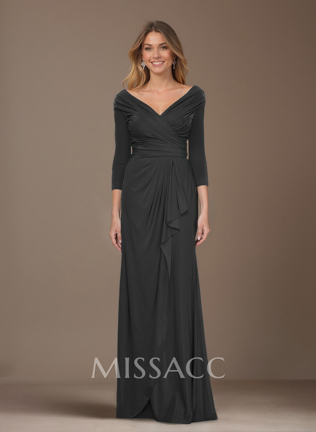 V-Neck Ruched Waist Jersey(High-Stretch) Mother Of The Bride Dresses With Ruffle