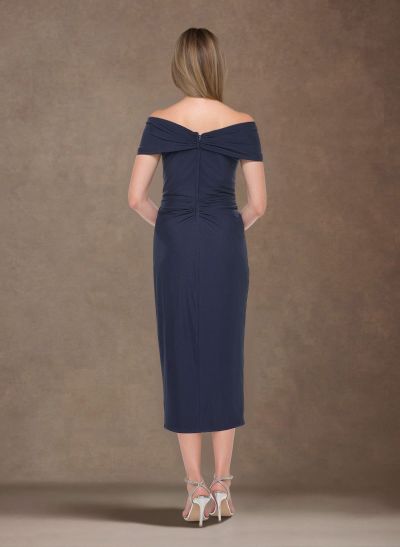 Wrap Off Shoulder Ruched Waist Jersey(High-Stretch) Mother Of The Bride Dresses