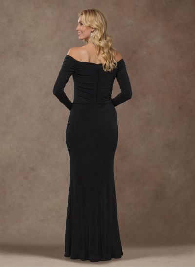 Modest Off-The-Shoulder Long Sleeves Jersey(High-Stretch) Mother Of The Bride Dresses