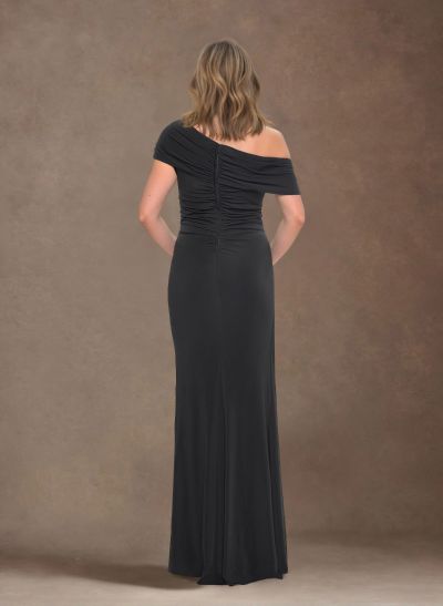 Elegant Asymmetrical Wrap Floor-Length Jersey Mother Of The Bride Dresses