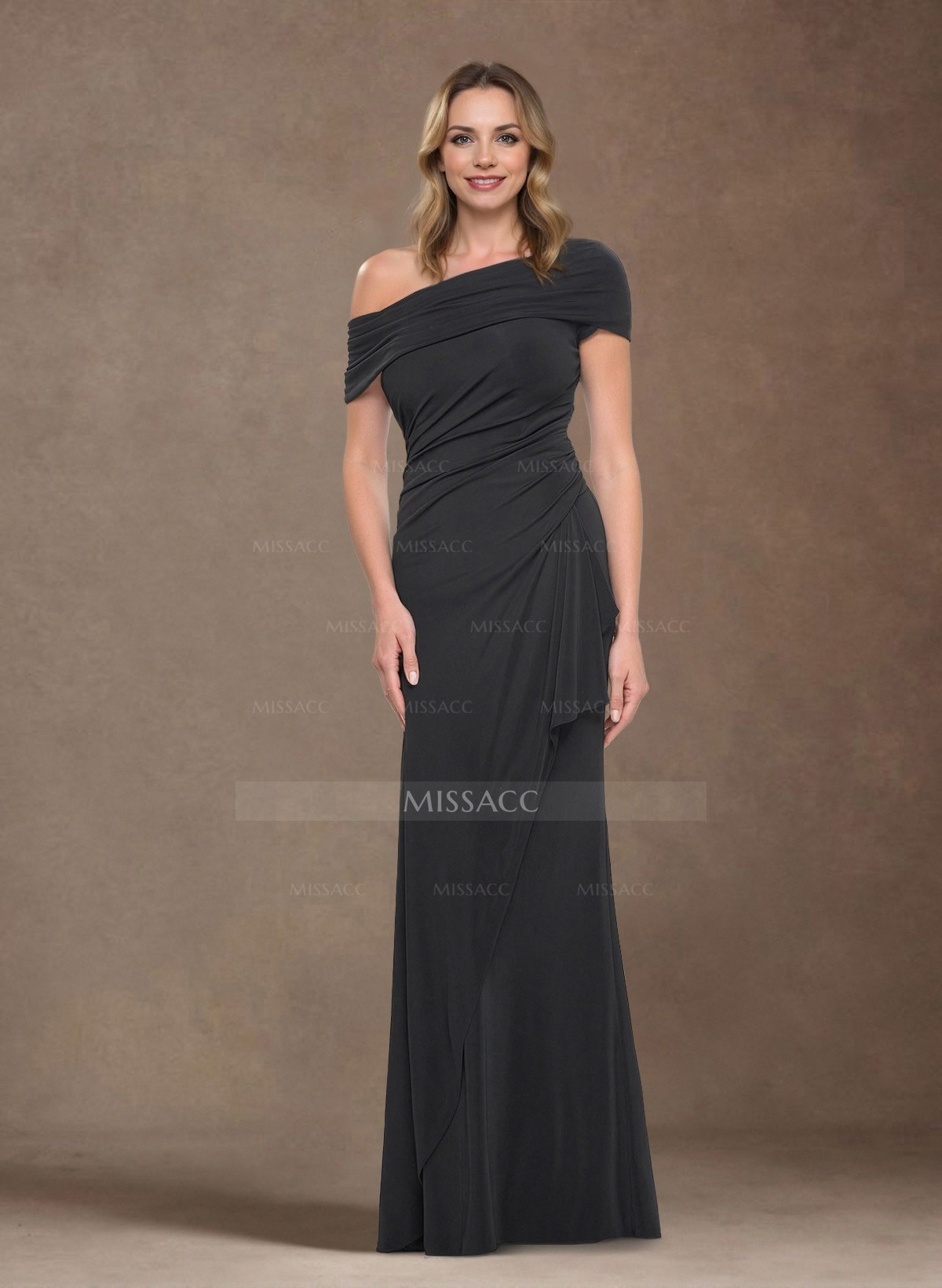 Elegant Asymmetrical Wrap Floor-Length Jersey Mother Of The Bride Dresses