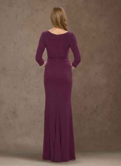 Simple V-Neck Floor-Length Jersey Mother Of The Bride Dresses With Ruffle