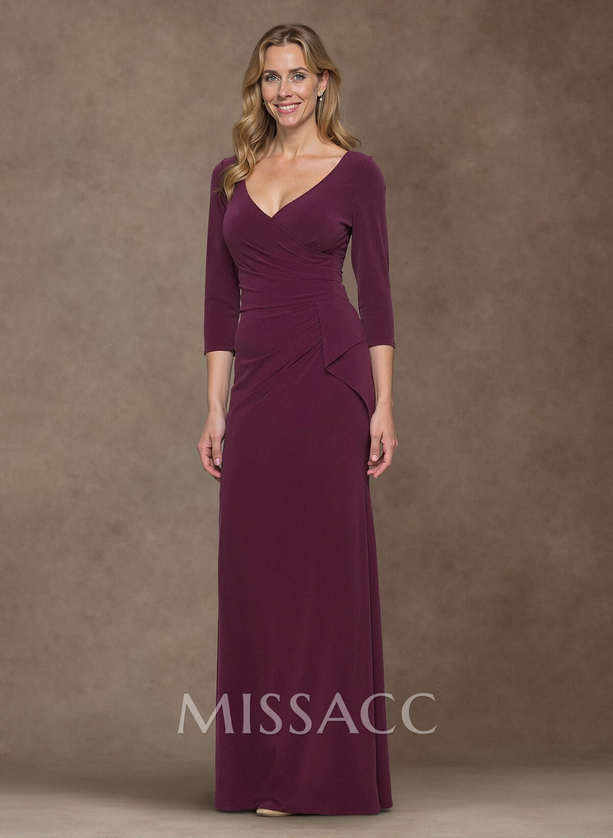 Simple V-Neck Floor-Length Jersey Mother Of The Bride Dresses With Ruffle