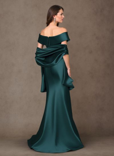 Elegant Off-The-Shoulder Fit And Flare Satin Mother Of The Bride Dresses With Bow(s)