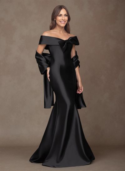 Elegant Off-The-Shoulder Fit And Flare Satin Mother Of The Bride Dresses With Bow(s)