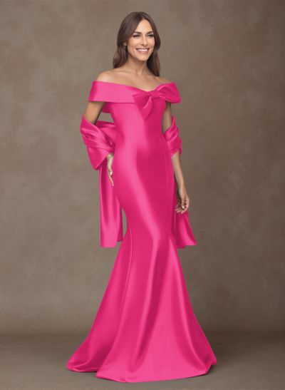 Elegant Off-The-Shoulder Fit And Flare Satin Mother Of The Bride Dresses With Bow(s)