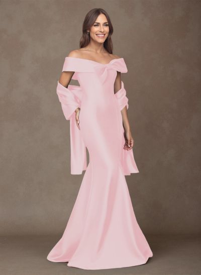 Elegant Off-The-Shoulder Fit And Flare Satin Mother Of The Bride Dresses With Bow(s)