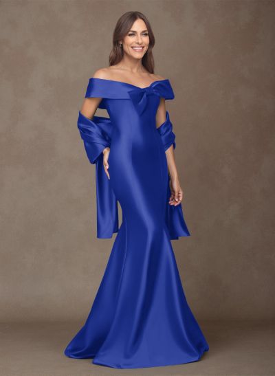 Elegant Off-The-Shoulder Fit And Flare Satin Mother Of The Bride Dresses With Bow(s)