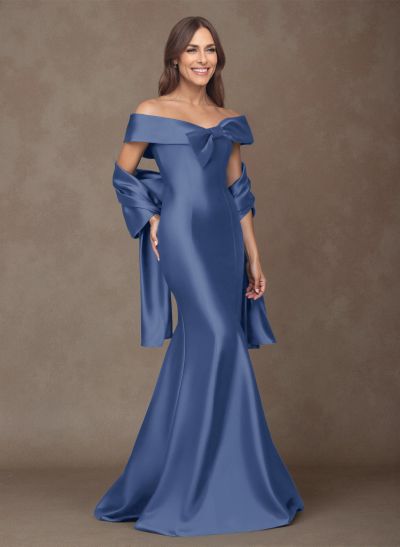 Elegant Off-The-Shoulder Fit And Flare Satin Mother Of The Bride Dresses With Bow(s)