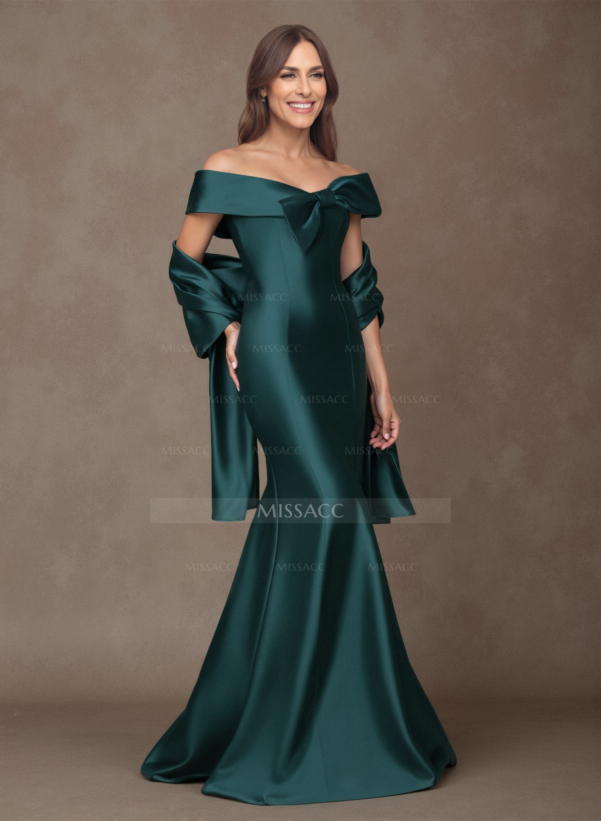 Elegant Off-The-Shoulder Fit And Flare Satin Mother Of The Bride Dresses With Bow(s)