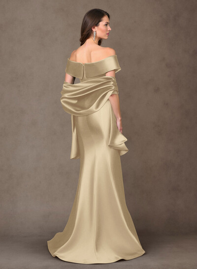 Elegant Off-The-Shoulder Fit And Flare Satin Mother Of The Bride Dresses With Bow(s)