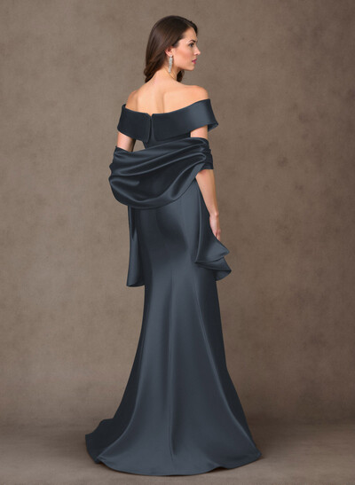 Elegant Off-The-Shoulder Fit And Flare Satin Mother Of The Bride Dresses With Bow(s)