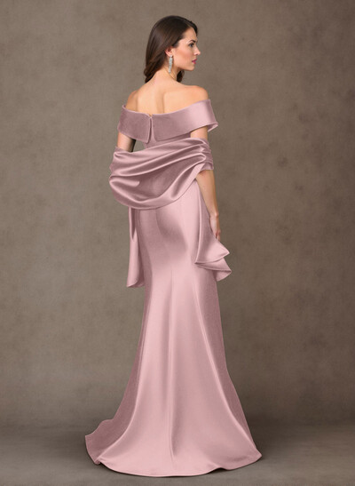 Elegant Off-The-Shoulder Fit And Flare Satin Mother Of The Bride Dresses With Bow(s)