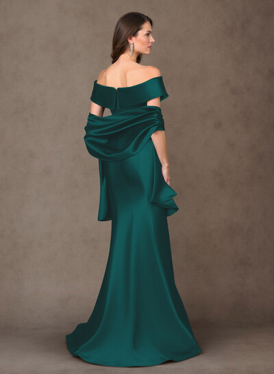 Elegant Off-The-Shoulder Fit And Flare Satin Mother Of The Bride Dresses With Bow(s)