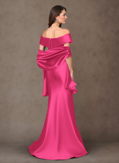 Elegant Off-The-Shoulder Fit And Flare Satin Mother Of The Bride Dresses With Bow(s)