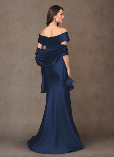 Elegant Off-The-Shoulder Fit And Flare Satin Mother Of The Bride Dresses With Bow(s)