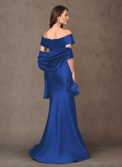 Elegant Off-The-Shoulder Fit And Flare Satin Mother Of The Bride Dresses With Bow(s)