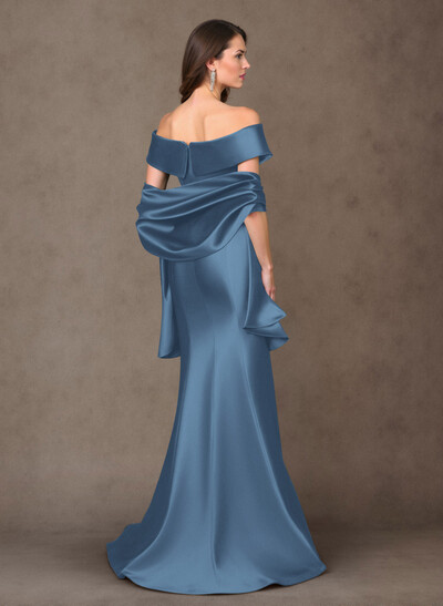 Elegant Off-The-Shoulder Fit And Flare Satin Mother Of The Bride Dresses With Bow(s)