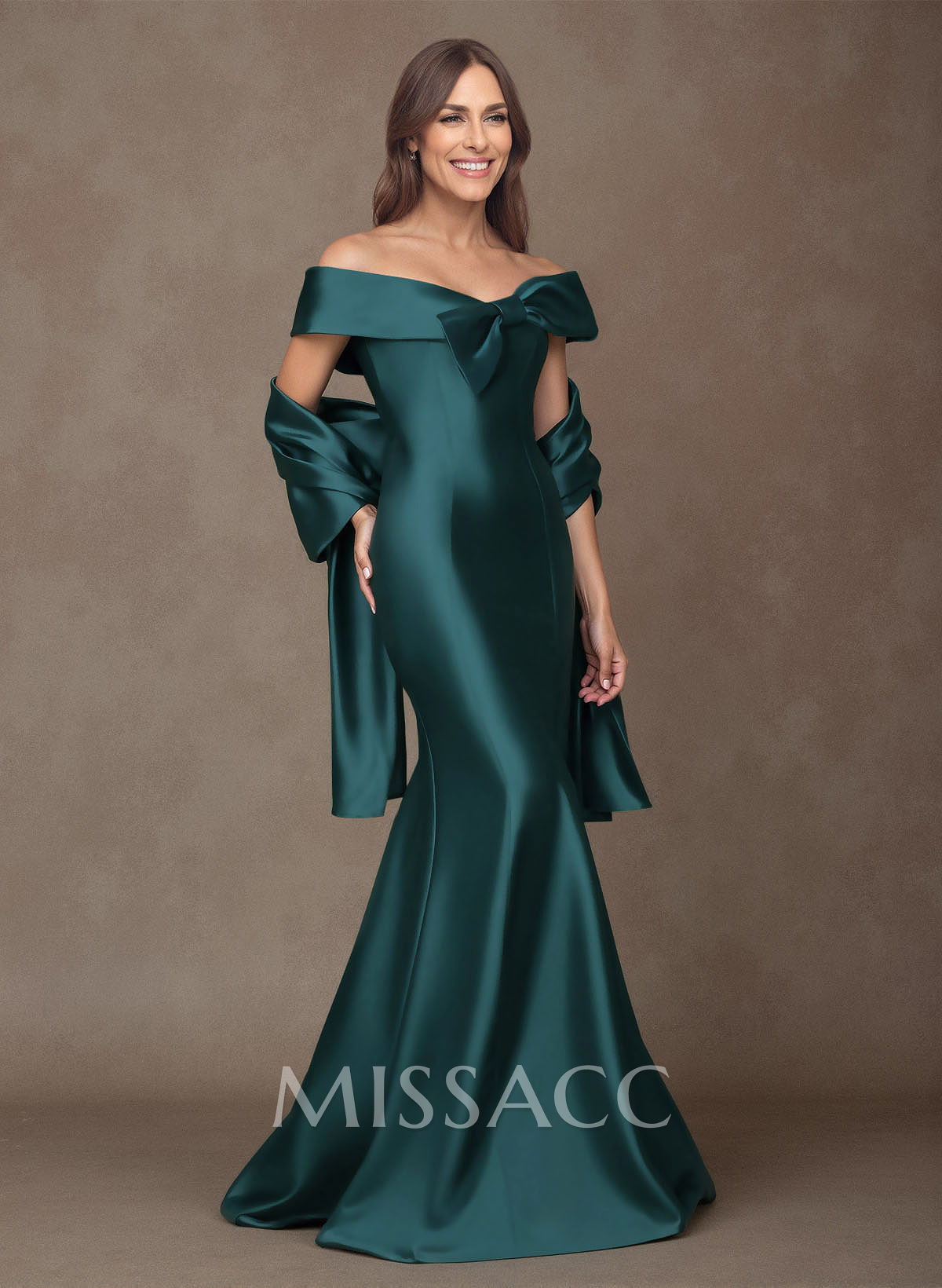 Elegant Off-The-Shoulder Fit And Flare Satin Mother Of The Bride Dresses With Bow(s)