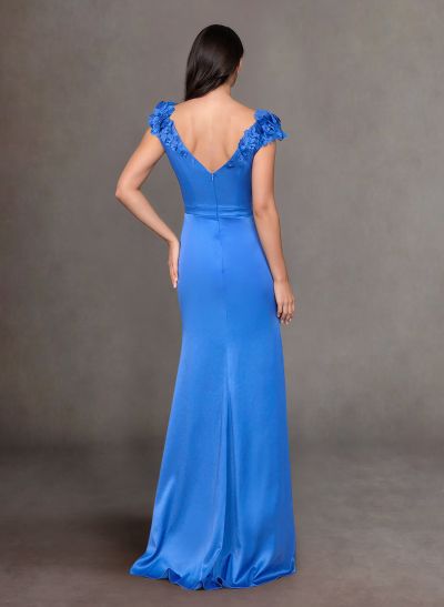 Elegant A-Line V-Neck Cap Straps Lace Satin Mother Of The Bride Dresses